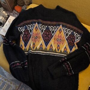 Modcloth Black Multicolor Patterned Sweater dress s